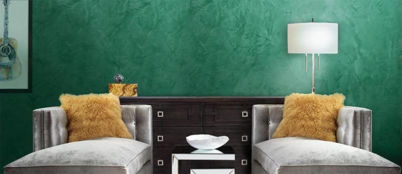 Венецианская штукатурка в малахитовом цвете в спальне — Marmorino Classic