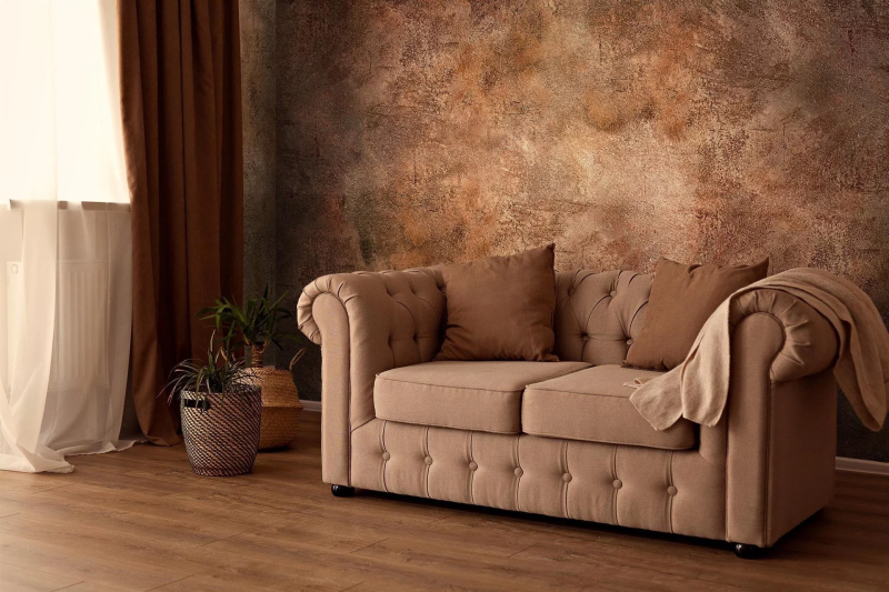 Декоративная штукатурка с эффектом натурального камня в гостиной | Декоративные штукатурки