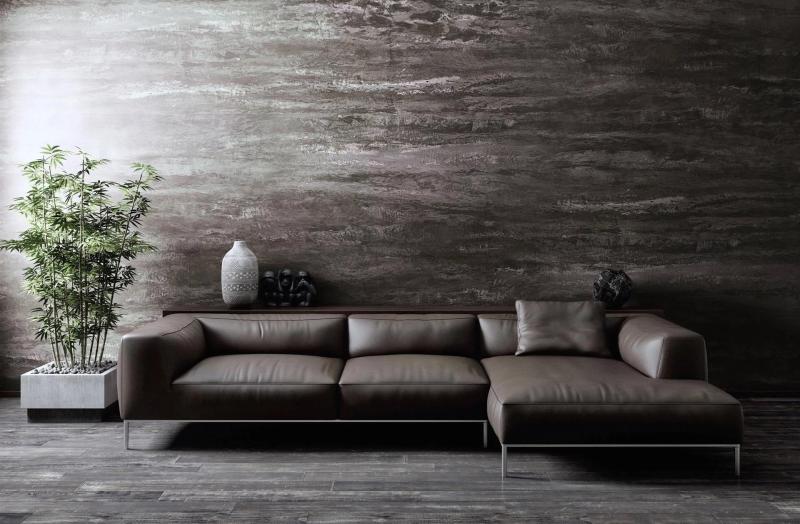 Эффект каменной стены в гостиной