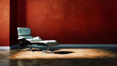 Матовое покрытие в терракотовом цвете с золотистым акцентом в гостиной