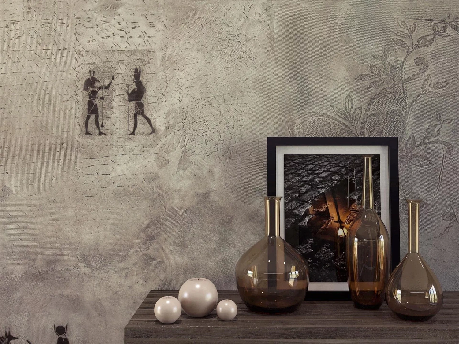 Стены спальни в стиле ArtLoft с античным трафаретным орнаментом