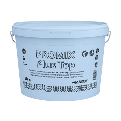 PROMIX Plus Top — готовый влагостойкий клей для стеклообоев, стеклохолста и малярного флизелина