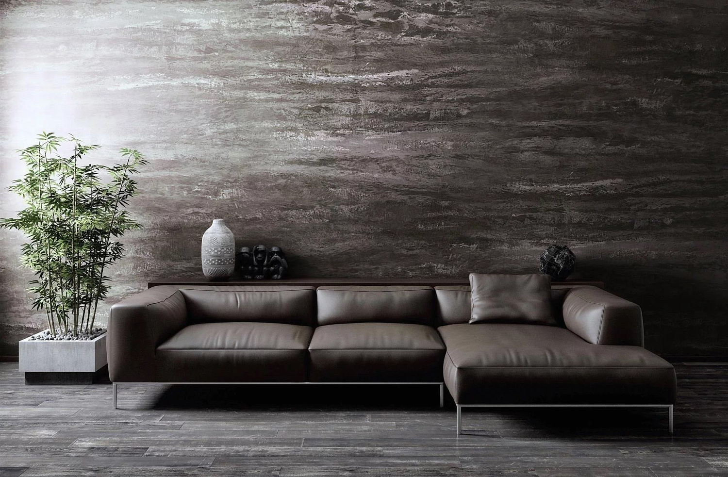 Эффект каменной стены в гостиной