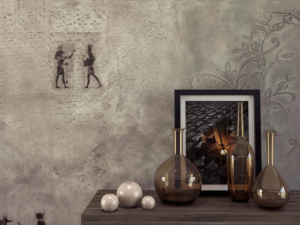 Стены спальни в стиле ArtLoft с античным трафаретным орнаментом