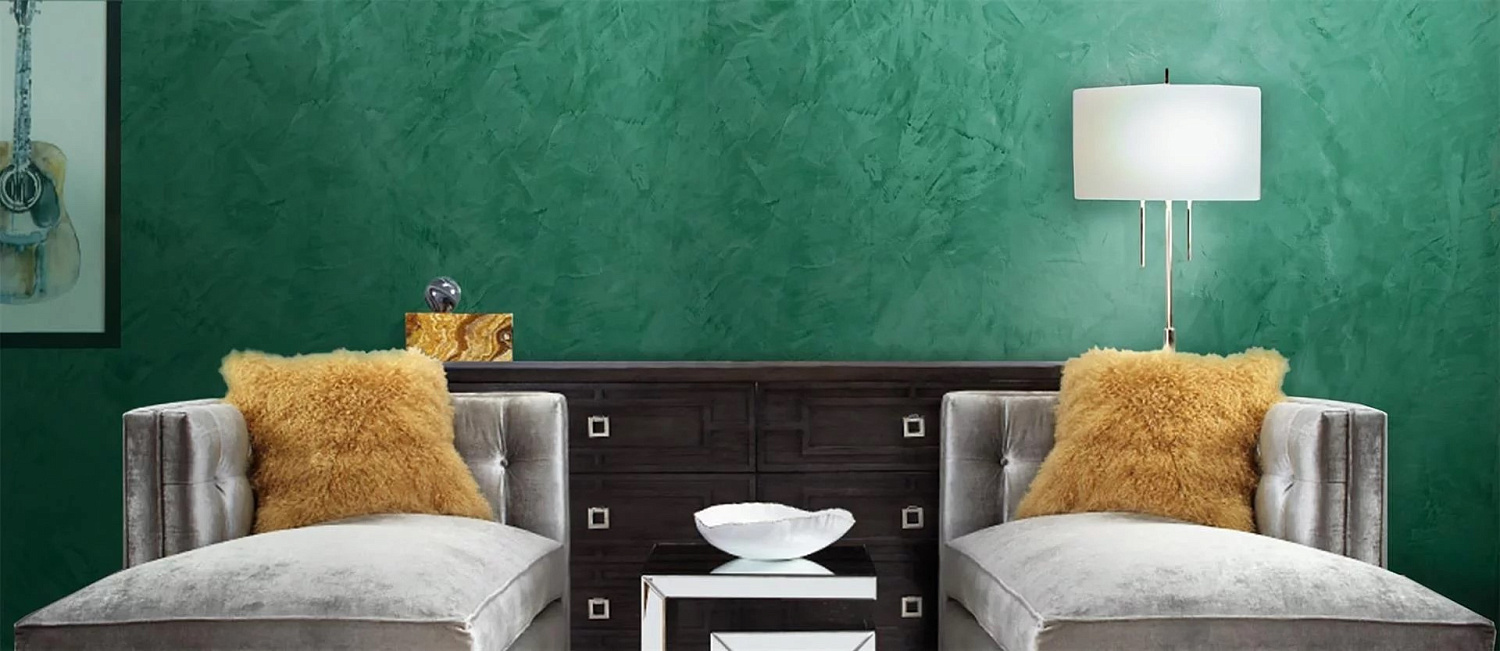 Венецианская штукатурка в малахитовом цвете в спальне — Marmorino Classic